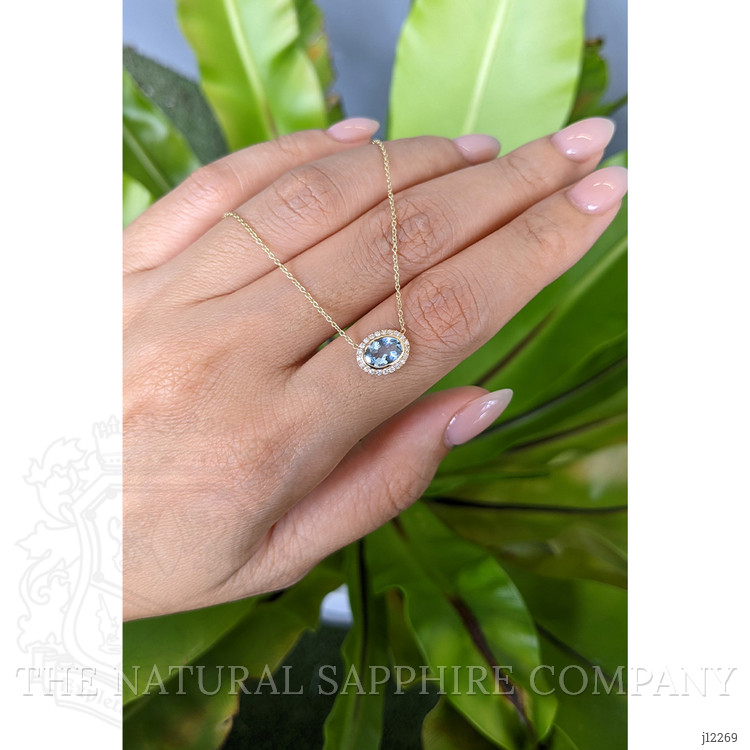 0.60 Ct. Blue Aquamarine and Natural Diamond Pave Necklace, 14K Yellow Gold