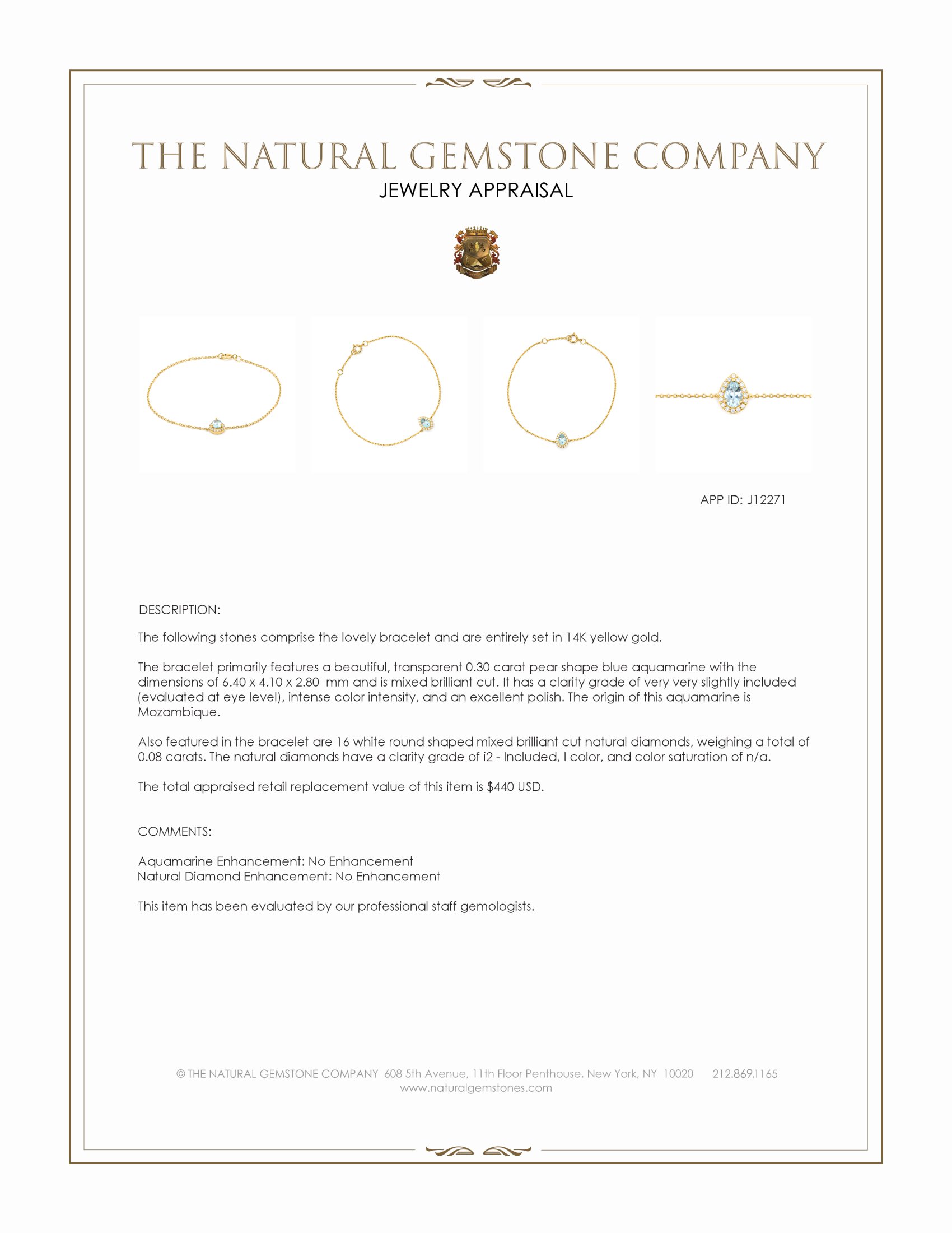 0.30 Ct.Tw. Blue Aquamarine and Natural Diamond Pave Bracelet, 14K Yellow Gold