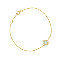 0.30&nbsp;Ct.Tw.Total Carat Weight Blue Aquamarine and Natural Diamond Pave Bracelet, 14K Yellow Gold Image