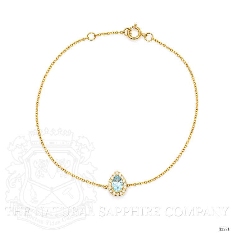 0.30 Ct.Tw. Blue Aquamarine and Natural Diamond Pave Bracelet, 14K Yellow Gold