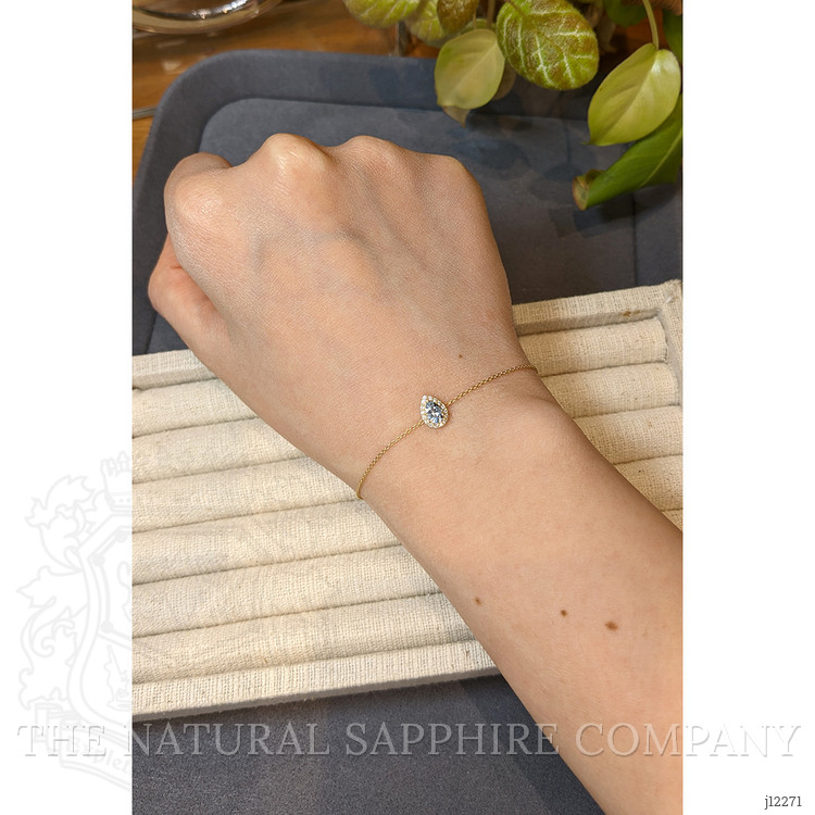 0.30 Ct.Tw. Blue Aquamarine and Natural Diamond Pave Bracelet, 14K Yellow Gold