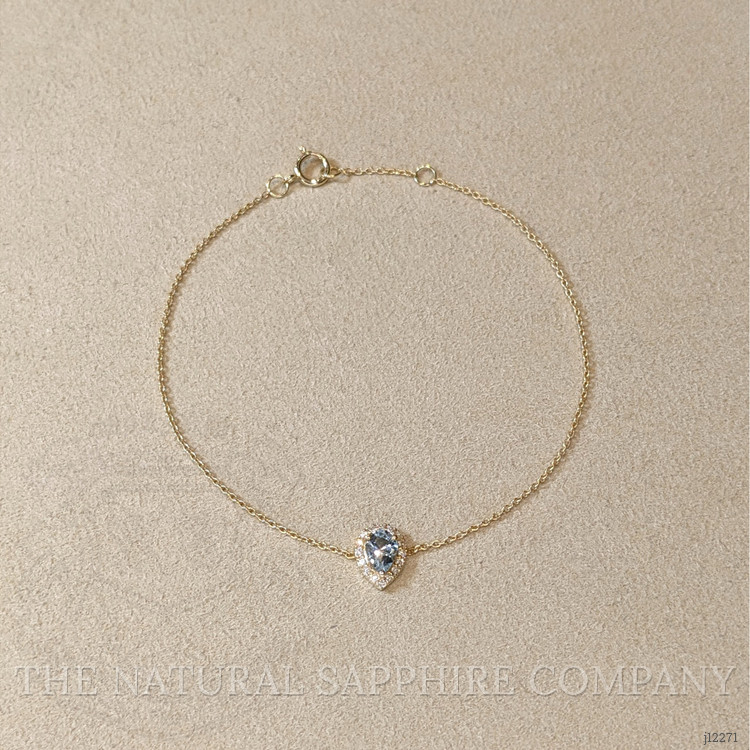 0.30 Ct.Tw. Blue Aquamarine and Natural Diamond Pave Bracelet, 14K Yellow Gold