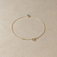 0.30 Ct.Tw.Total Carat Weight Blue Aquamarine and Natural Diamond Pave Bracelet, 14K Yellow Gold Life Style