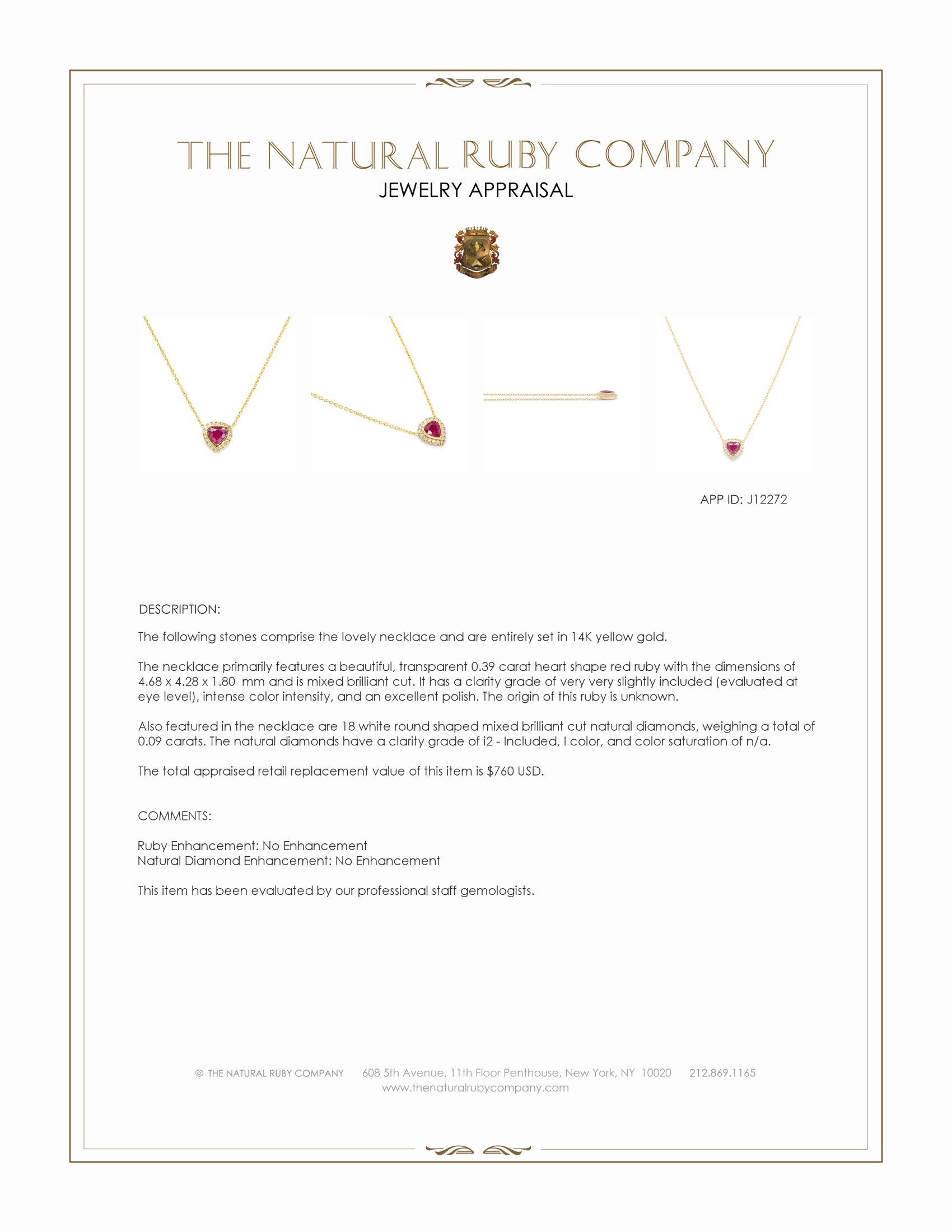 0.39 Ct. Ruby and Natural Diamond Pave Necklace, 14K Yellow Gold