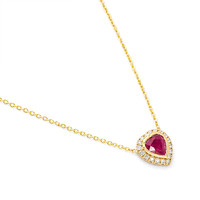 0.39 Ct. Ruby and Natural Diamond Pave Necklace, 14K Yellow Gold Image