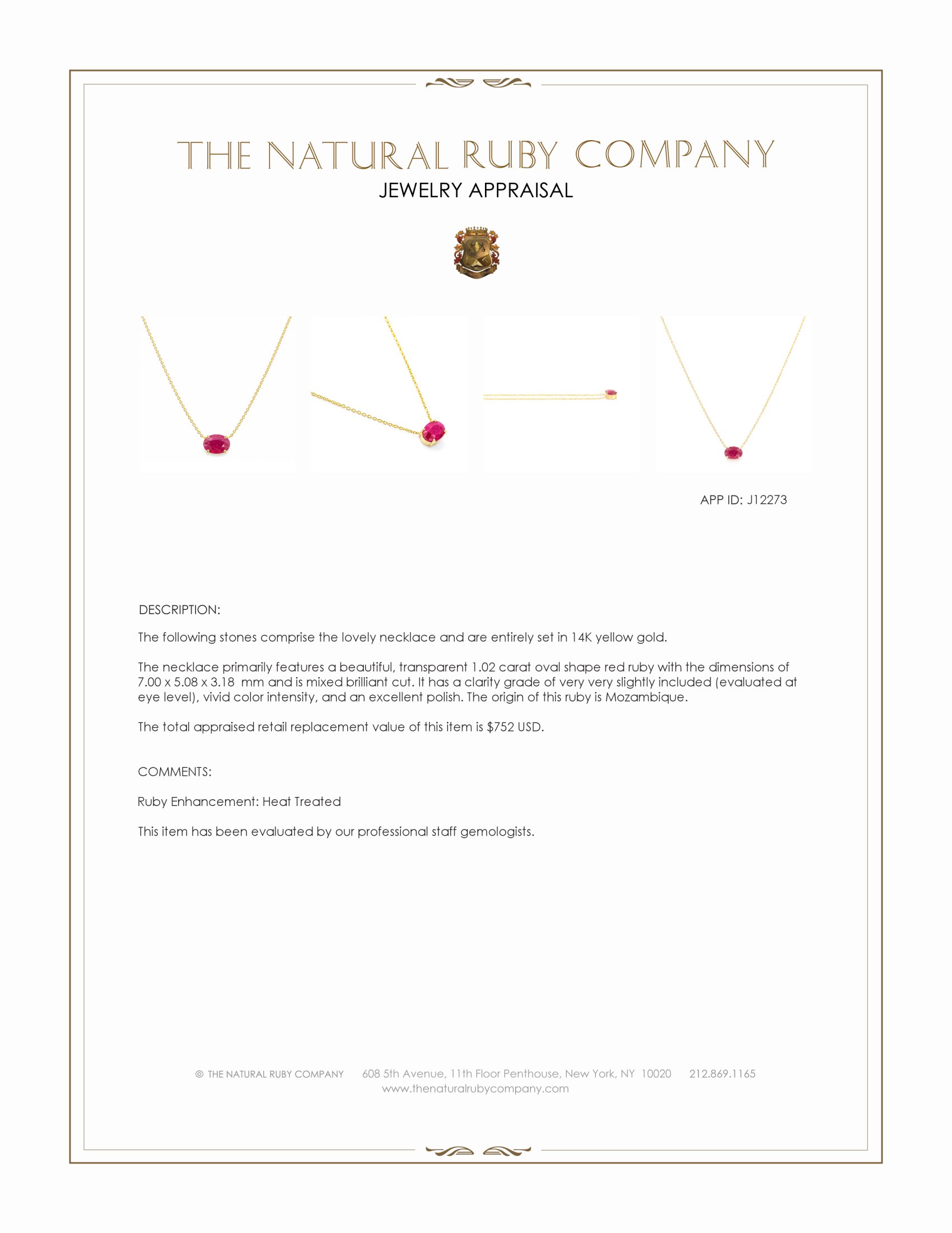 1.02 Ct. Ruby Halo Necklace, 14K Yellow Gold