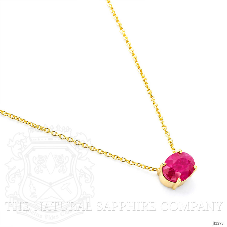 1.02 Ct. Ruby Halo Necklace, 14K Yellow Gold