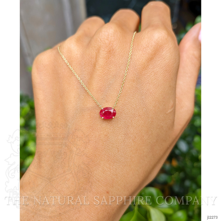 1.02 Ct. Ruby Halo Necklace, 14K Yellow Gold