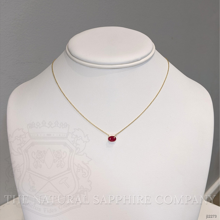 1.02 Ct. Ruby Halo Necklace, 14K Yellow Gold
