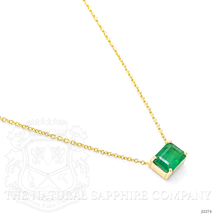 0.86 Ct. Emerald Solitaire Necklace, 14K Yellow Gold