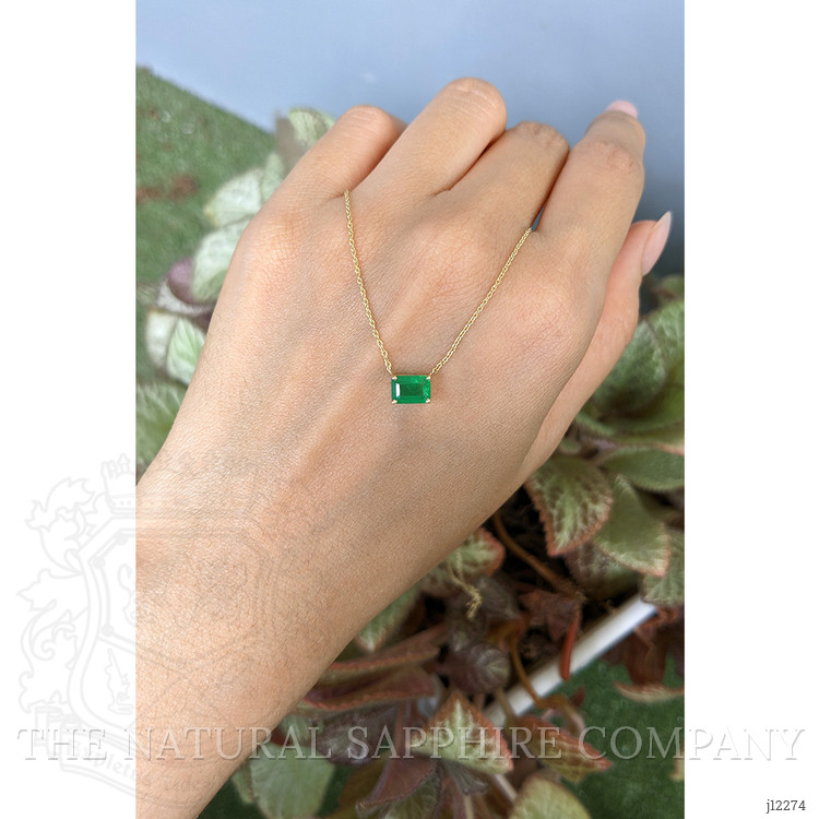 0.86 Ct. Emerald Solitaire Necklace, 14K Yellow Gold