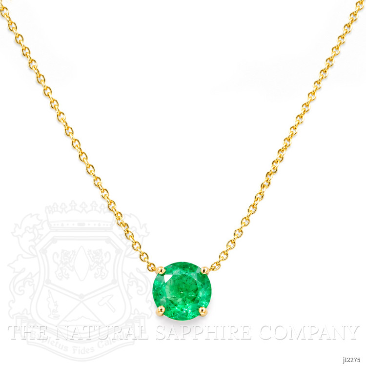 0.64 Ct. Emerald Solitaire Necklace, 14K Yellow Gold
