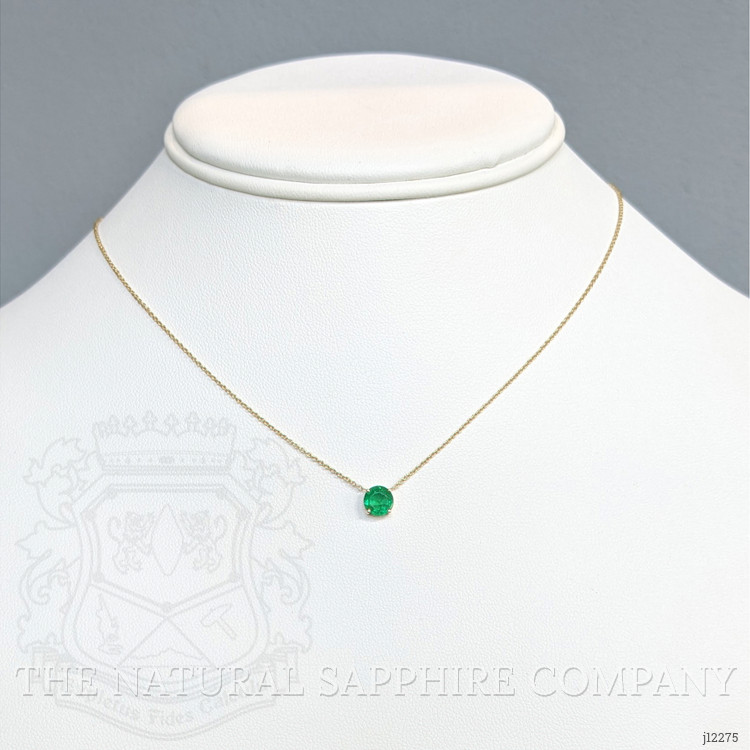 0.64 Ct. Emerald Solitaire Necklace, 14K Yellow Gold