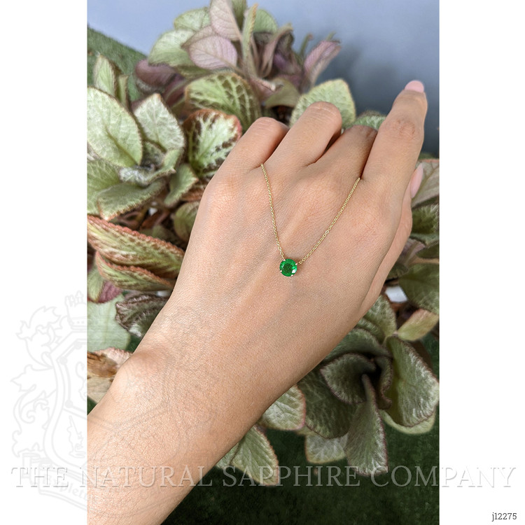 0.64 Ct. Emerald Solitaire Necklace, 14K Yellow Gold