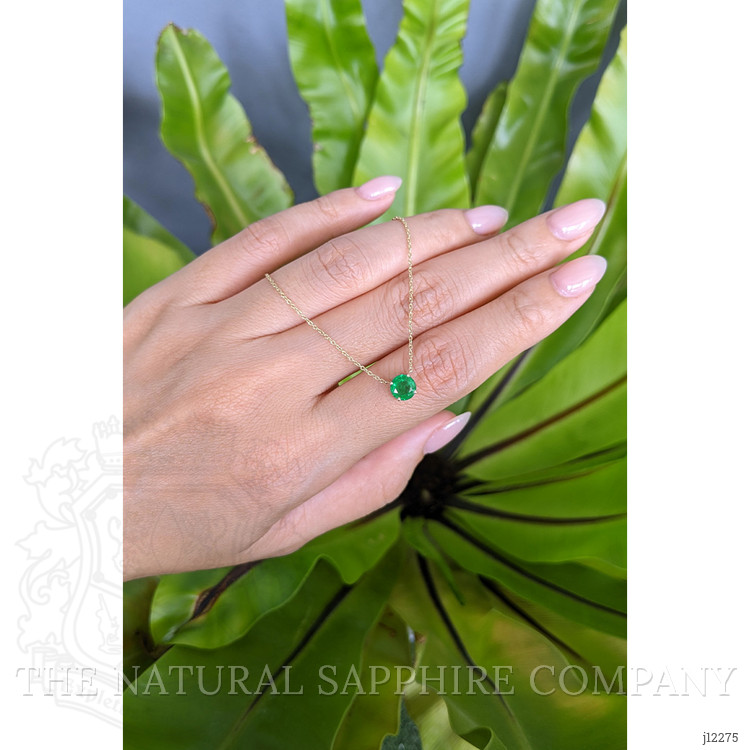 0.64 Ct. Emerald Solitaire Necklace, 14K Yellow Gold