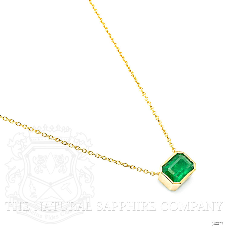 1.02 Ct. Emerald Bezel Necklace, 14K Yellow Gold