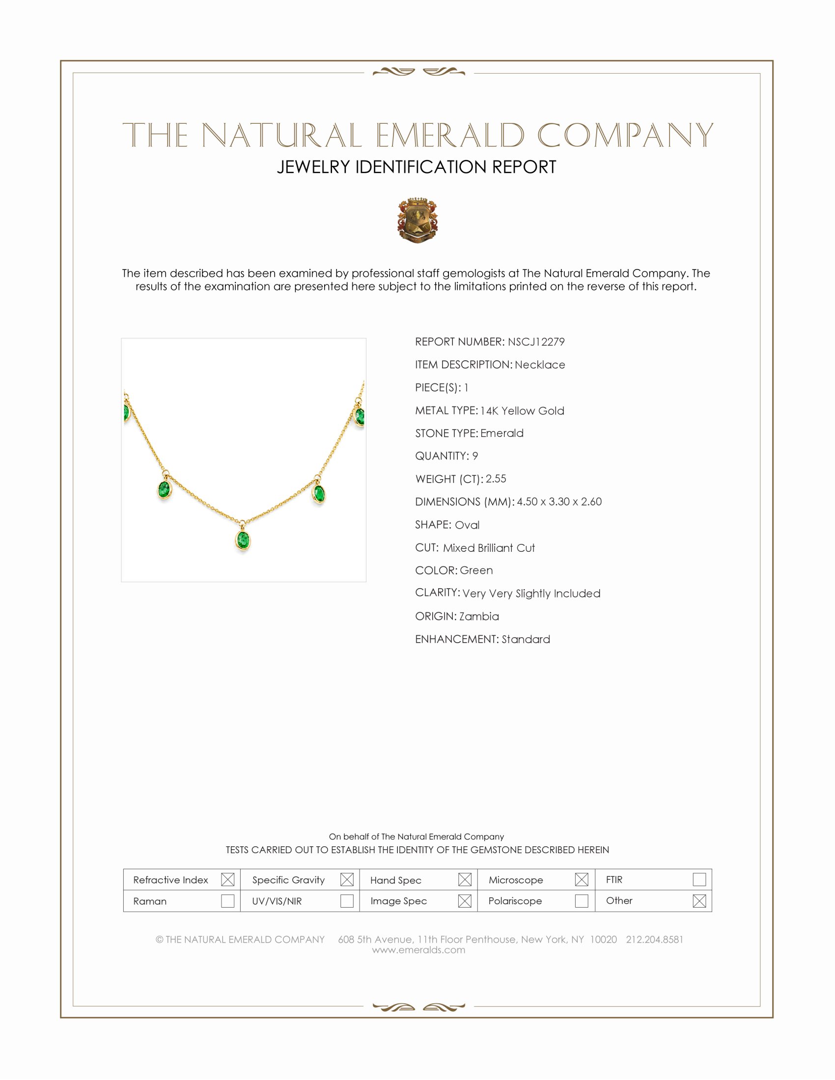 2.55 Ct. Emerald Bezel Necklace, 14K Yellow Gold