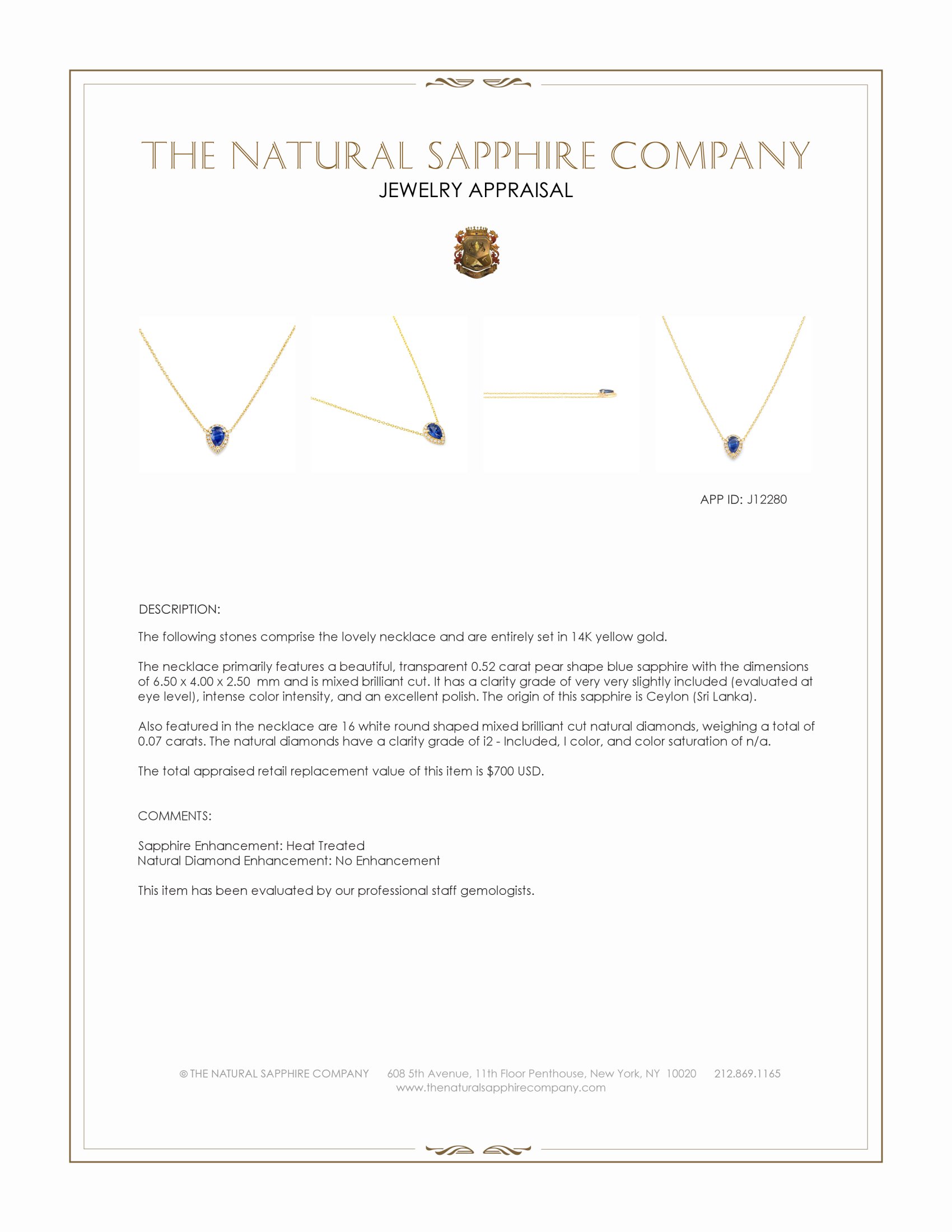 0.52 Ct. Blue Sapphire and Natural Diamond Pave Necklace, 14K Yellow Gold