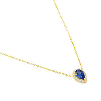 0.52 Ct. Blue Sapphire and Natural Diamond Pave Necklace, 14K Yellow Gold Image