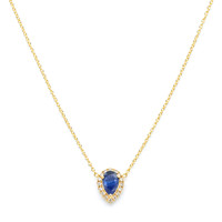 0.52 Ct. Blue Sapphire and Natural Diamond Pave Necklace, 14K Yellow Gold Image