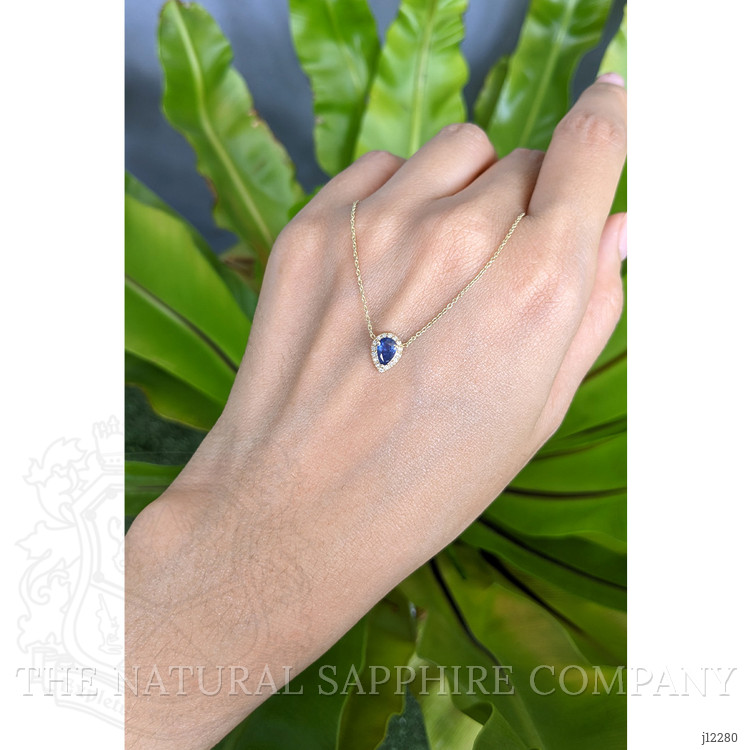 0.52 Ct. Blue Sapphire and Natural Diamond Pave Necklace, 14K Yellow Gold