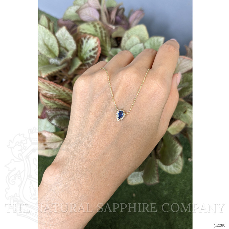 0.52 Ct. Blue Sapphire and Natural Diamond Pave Necklace, 14K Yellow Gold