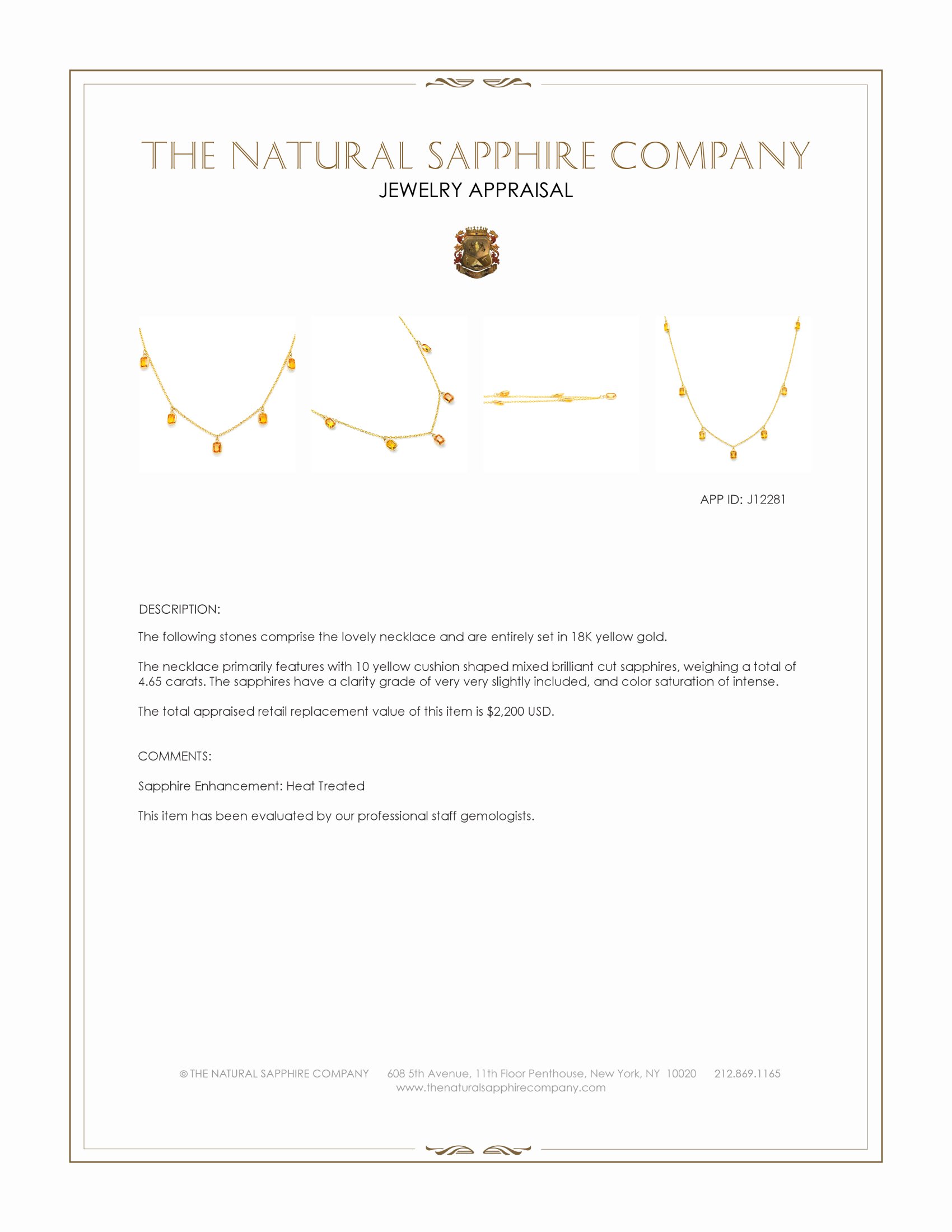 4.65 Ct. Yellow Sapphire Bezel Necklace, 18K Yellow Gold