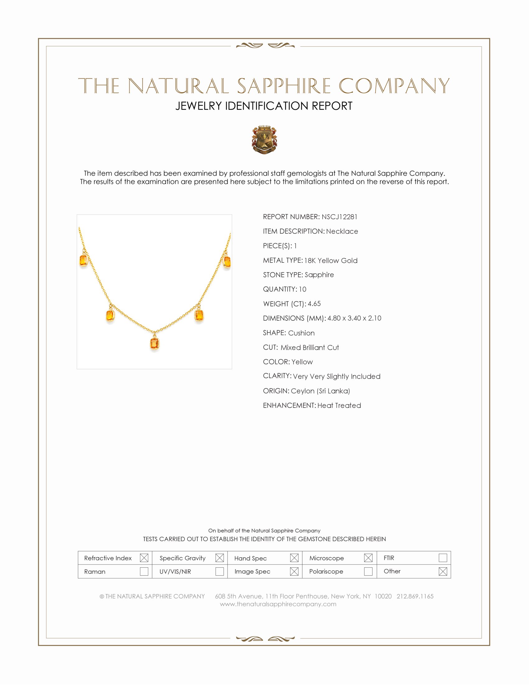4.65 Ct. Yellow Sapphire Bezel Necklace, 18K Yellow Gold