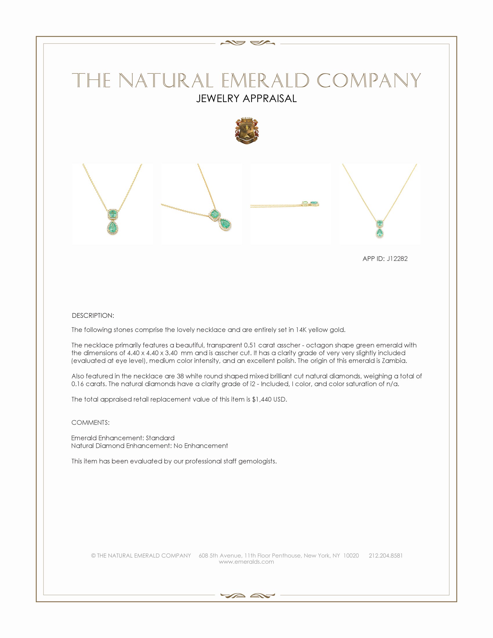 1.03 Ct.Tw. Emerald and Natural Diamond Pave Necklace, 14K Yellow Gold