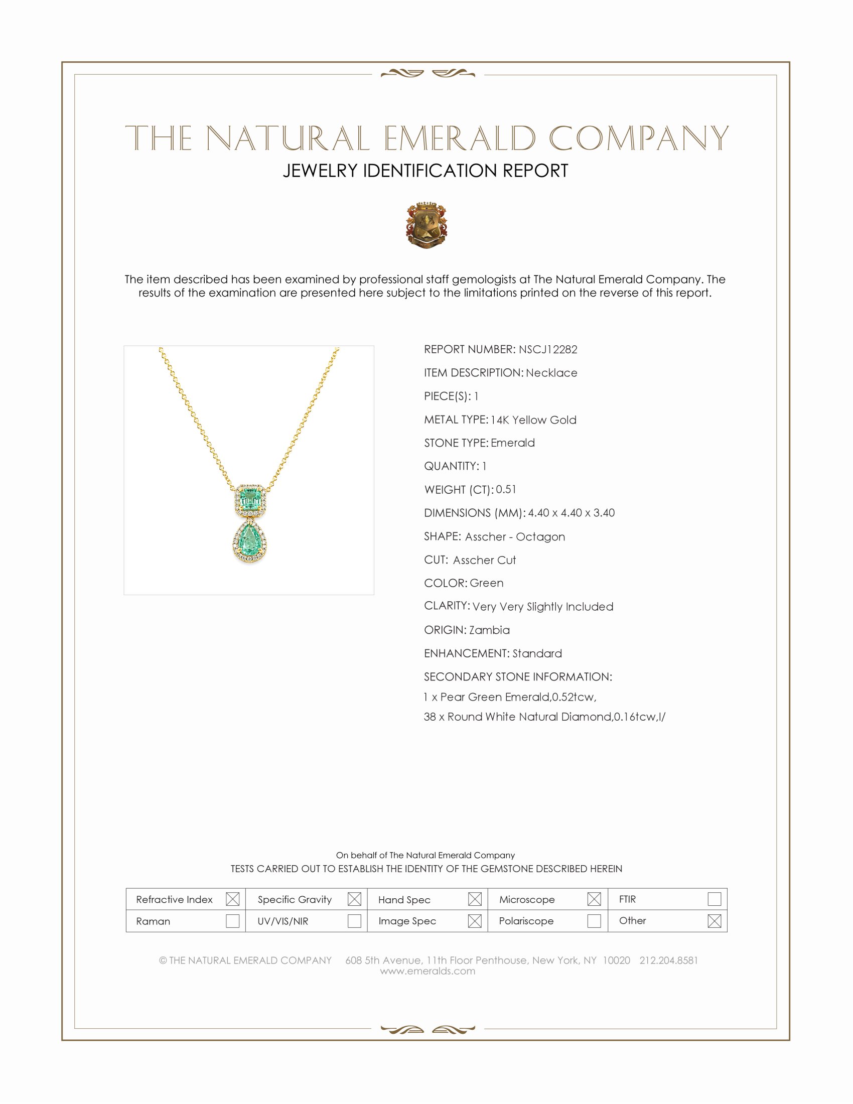 1.03 Ct.Tw. Emerald and Natural Diamond Pave Necklace, 14K Yellow Gold