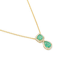 1.03 Ct.Tw.Total Carat Weight Emerald and Natural Diamond Pave Necklace, 14K Yellow Gold Image
