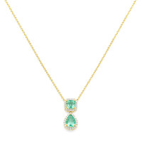 1.03 Ct.Tw.Total Carat Weight Emerald and Natural Diamond Pave Necklace, 14K Yellow Gold Image