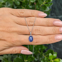 3.23 Ct. Blue Sapphire Solitaire Pendant, 14K White Gold Life Style