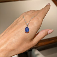 3.23 Ct. Blue Sapphire Solitaire Pendant, 14K White Gold Life Style