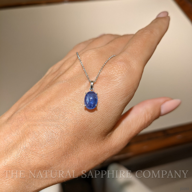 3.23 Ct. Blue Sapphire Solitaire Pendant, 14K White Gold