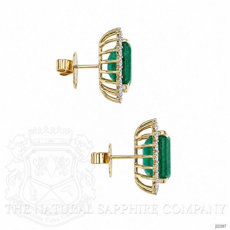 15.60 Ct.Tw. Emerald and Natural Diamond Studs Earrings, 14K Yellow Gold