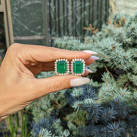 15.60 Ct.Tw.Total Carat Weight Emerald and Natural Diamond Studs Earrings, 14K Yellow Gold Life Style
