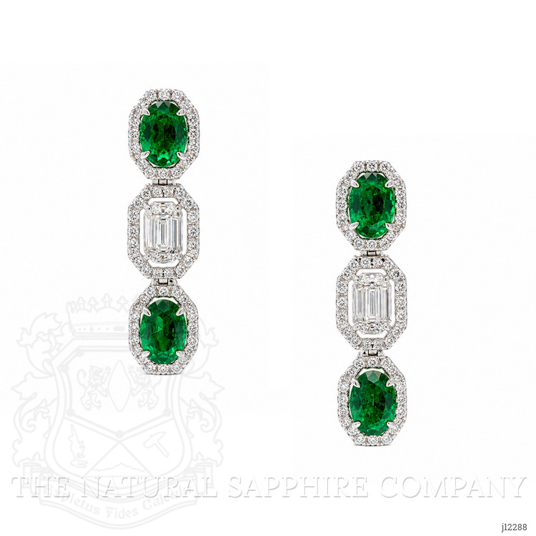 1.66 Ct.Tw. Emerald and Natural Diamond Pave Earrings, 14K White Gold