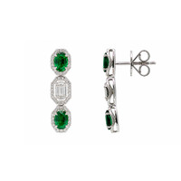 1.66&nbsp;Ct.Tw.Total Carat Weight Emerald and Natural Diamond Pave Earrings, 14K White Gold Image