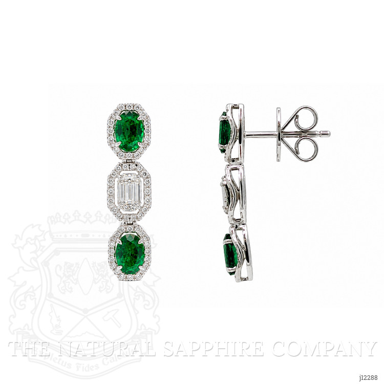 1.66 Ct.Tw. Emerald and Natural Diamond Pave Earrings, 14K White Gold