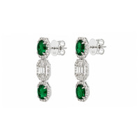 1.66 Ct.Tw.Total Carat Weight Emerald and Natural Diamond Pave Earrings, 14K White Gold Image
