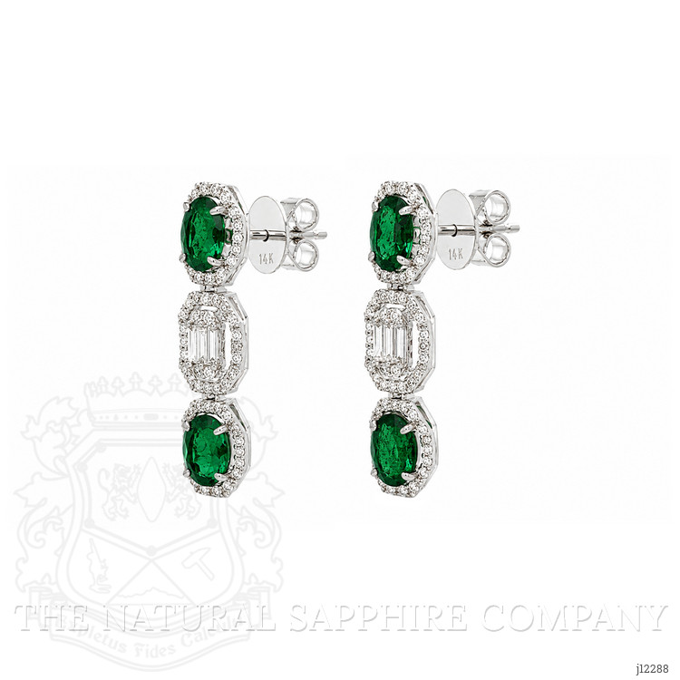 1.66 Ct.Tw. Emerald and Natural Diamond Pave Earrings, 14K White Gold