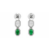 1.66 Ct.Tw.Total Carat Weight Emerald and Natural Diamond Pave Earrings, 14K White Gold Image