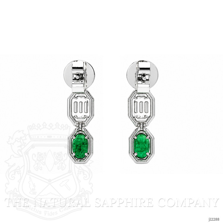 1.66 Ct.Tw. Emerald and Natural Diamond Pave Earrings, 14K White Gold