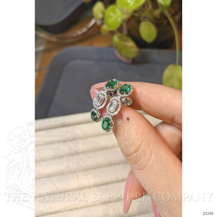 1.66 Ct.Tw. Emerald and Natural Diamond Pave Earrings, 14K White Gold