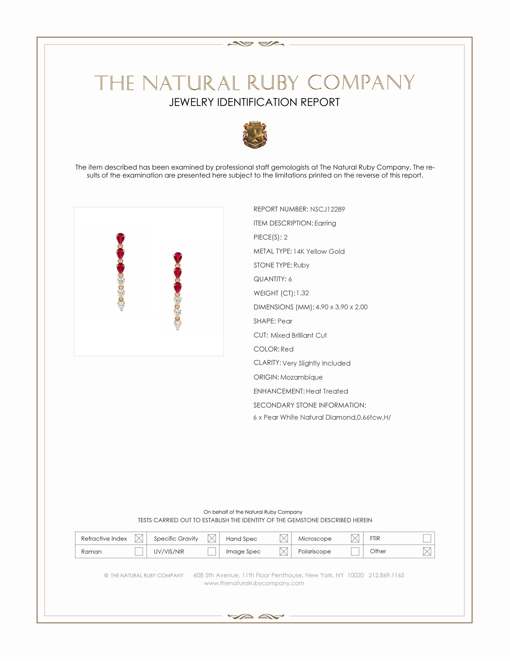 1.32 Ct.Tw. Ruby and Natural Diamond Drops Earrings, 14K Yellow Gold