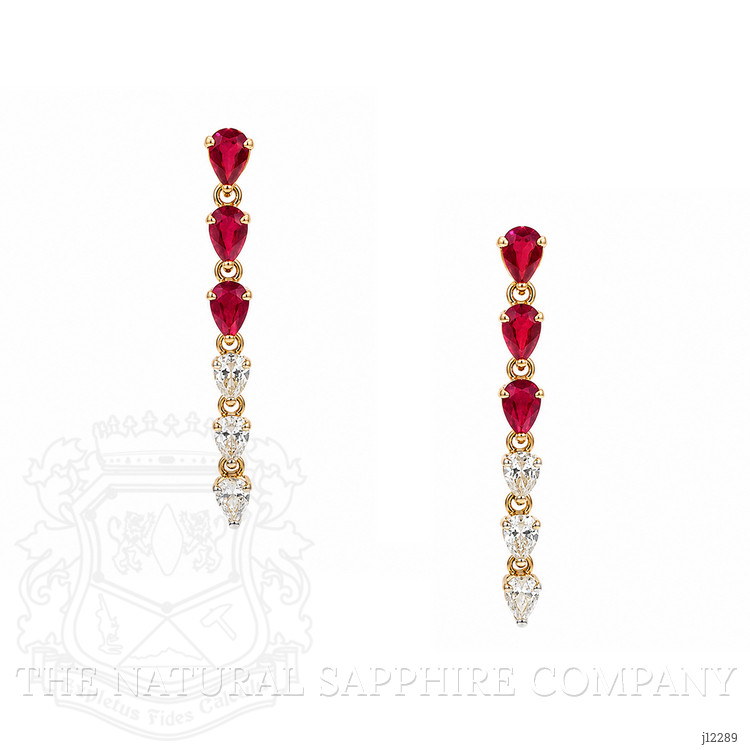 1.32 Ct.Tw. Ruby and Natural Diamond Drops Earrings, 14K Yellow Gold