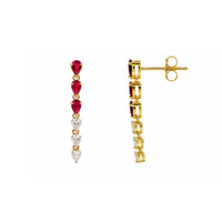 1.32 Ct.Tw.Total Carat Weight Ruby and Natural Diamond Drops Earrings, 14K Yellow Gold Image
