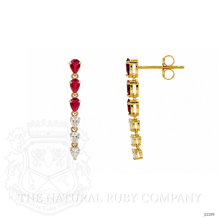 1.32 Ct.Tw. Ruby and Natural Diamond Drops Earrings, 14K Yellow Gold