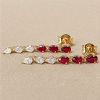 1.32 Ct.Tw.Total Carat Weight Ruby and Natural Diamond Drops Earrings, 14K Yellow Gold Life Style